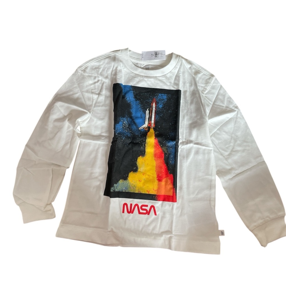 NASA White Long Sleeve Shirt with Rocket Graphic